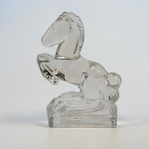 Vintage LE Smith Glass Clear Rearing Rocking Horse Figurine 8 Inch